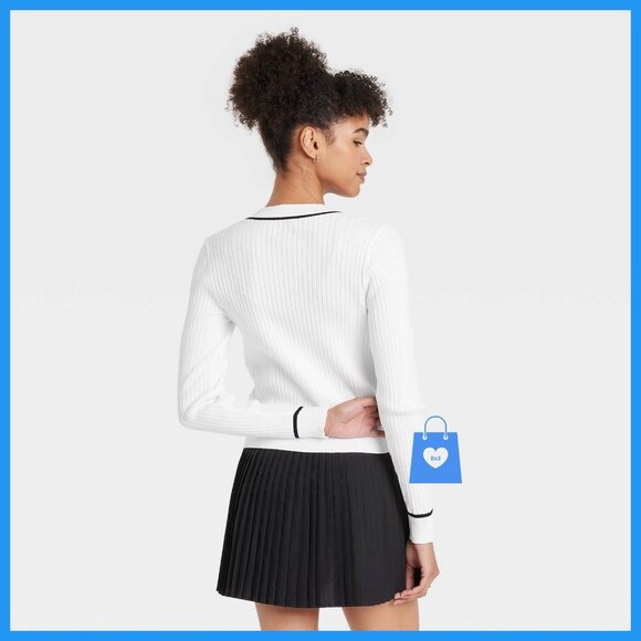 XXL - Womens Tipped Ribbed Cardigan Sweater - All In Motion - White - Picture 3 of 8